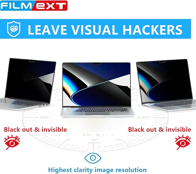 FILMEXT Macbook Pro 16 inch Privacy Screen Protector (M5 M4 M3 M2 Max/Pro M1, A3186 A3403 A2485 A2991 A2780),Bubble Free Privacy Screen for Macbook pro 16.2 2026-2021 Eye Care/Anti-Glare Filter