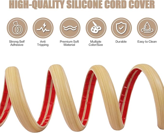 Floor Cord Cover Self Adhesive Cord Hider,3.3FT Cable Management, Extension Strip Protector for Wires, Prevent Cable Trips for Offices, Gyms, Exhibitions Cavity:0.39"(W) x0.27(H) WoodLightyellow - Image 3