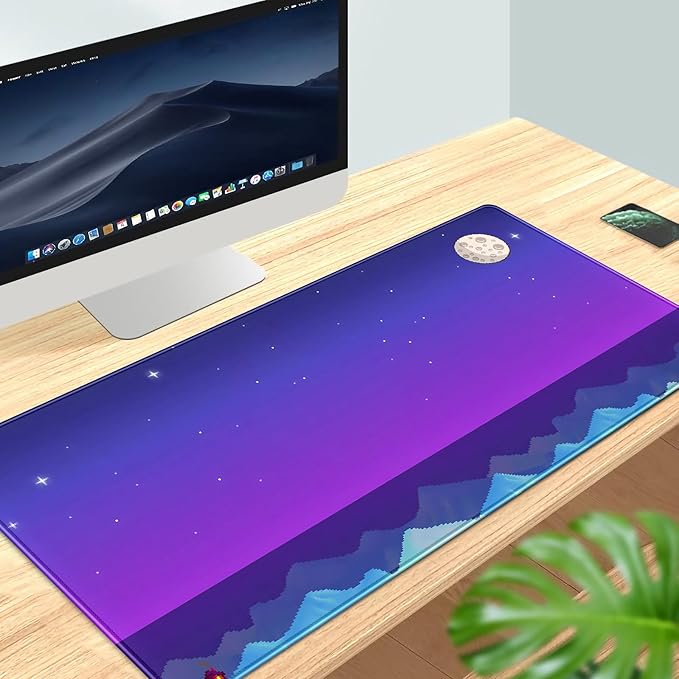 Purple Large Gaming Mouse Pad Extended Kawaii Cute Desk Mat Pad Anime Mousepad XXL Night Keyboard Pad Computer Laptop Mouse Mat Office Desktop Decor Pad 31.5x15.7 in
