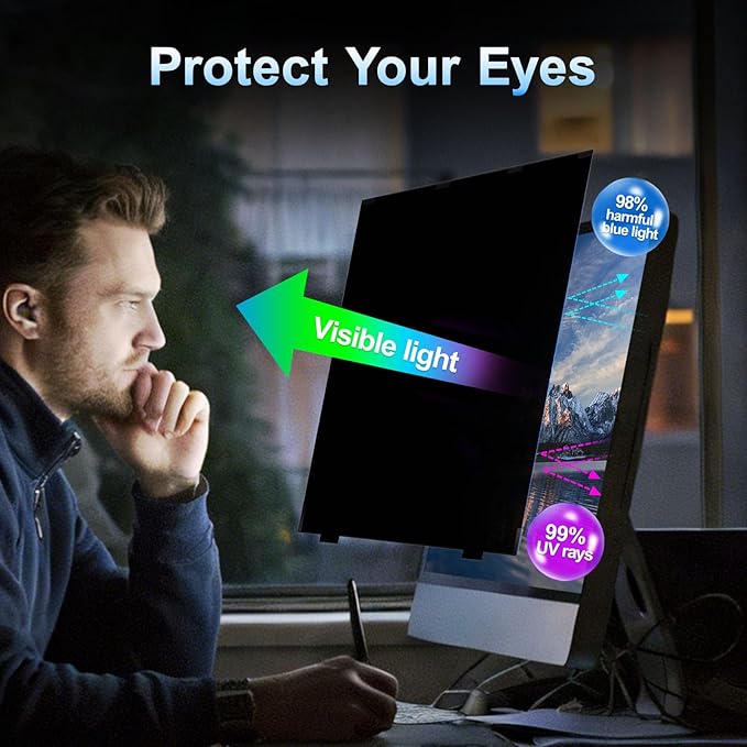 2 Pack Magnetic 27 Inch Computer Privacy Screen for Monitor 16:9 Aspect Ratio, Anti-Glare Blue Light Computer Monitor Privacy Shield, Removable Anti-Spy Screen Protector