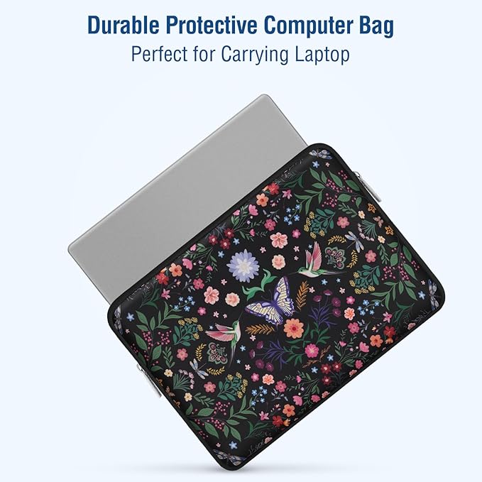MOSISO Laptop Case 16 inch, 15-15.6 inch Laptop Sleeve Bag Compatible with MacBook Pro 16, HP Acer Dell Lenovo ASUS Notebook, Neoprene Hummingbird Plants Flowers Computer Bag with Small Case, Black