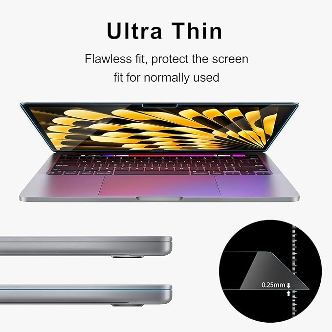 2Pack- 9H Hardness Tempered Glass 15" Screen Protector for Apple 2026-2023 MacBook Air 15.3 inch (Model: A3241 A3114 A2941) Laptop with M5 M4 M3 M2 Chip 15.3 inch Laptop, Bubble Free, Ultra Thin, Anti Scratch