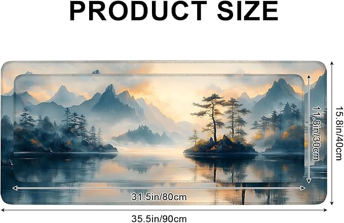 Mouse Pad, Large Anti-Slip with Stitched Edges Desk Mat Desktop Laptop Computer Desk Keyboard Mat,Table Protector Blotter Mat (Mountain, 35.4" x 15.7")