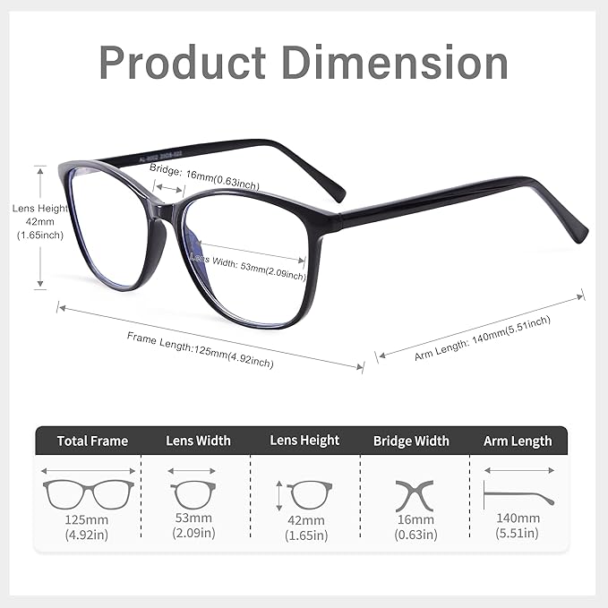 Madison Avenue Blue Light Blocking Glasses Anti Eyestrain UV Glare Blue Light Glasses for Women TV Phone Computer Gaming Eyeglasses (Black)