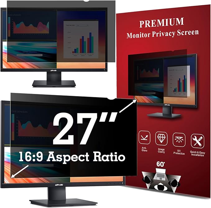 27 Inch Privacy Screen Filter for Widescreen 16:9 Monitor | Privacy Shield | Anti-Glare | Anti-Blue light | Anti-SPY | Eye Protection | Computer Security Private Filter Protector