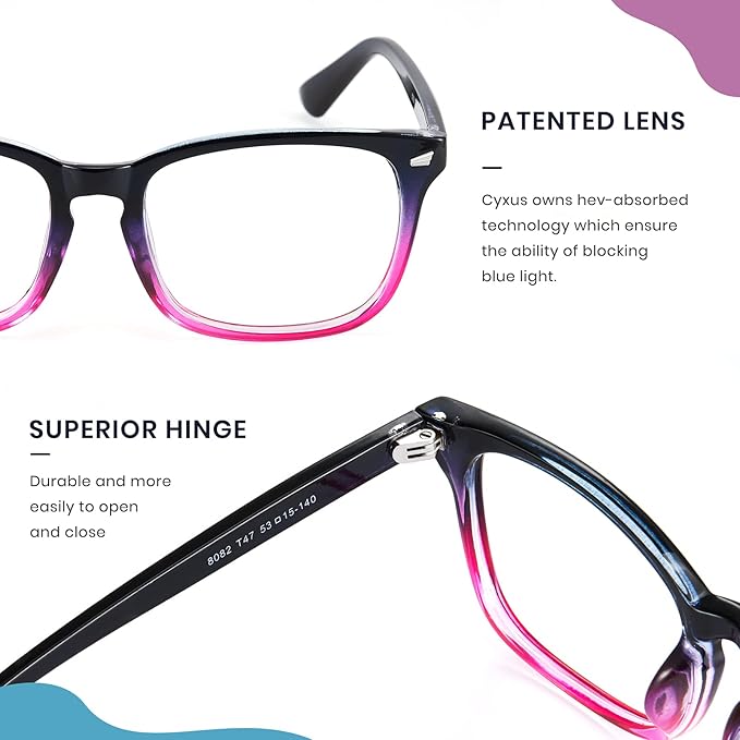 Cyxus Blue Light Glasses Men Women Reduce Eye Strain UV Blocking for Office Work Computer Screen 8082
