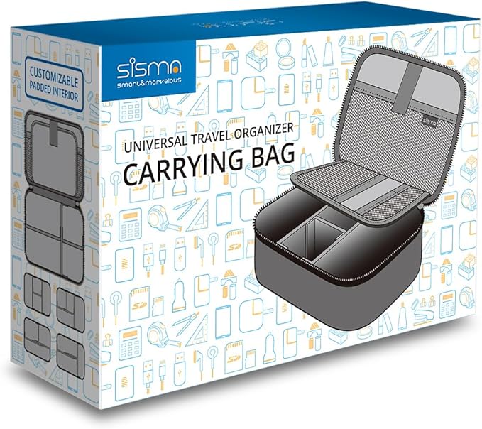 sisma Travel Electronics Organizer Small Carrying Case for Cables Phone Chargers USB Plugs Power Cords Earbuds Adapter Tech Accessories Pouch -Grey