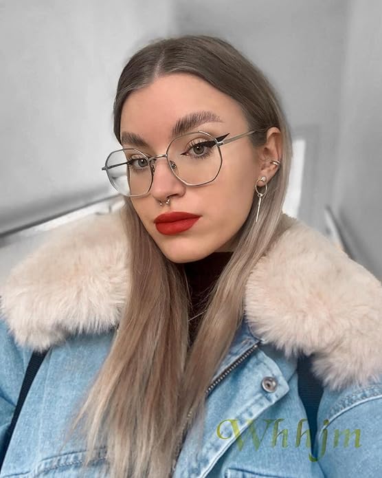 Polygon Blue Light Blocking Glasses for Women Men Retro Octagon Square Non-prescription Metal Frame Eyeglasses