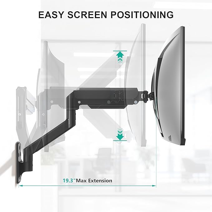 WALI Computer Monitor Wall Mount for 17 to 32 Inch Screens, Single Monitors Mount Holds up to 22lbs, Fully Adjustable Wall Mount Monitor Arm, 75x75/100x100mm VESA Mount (GSWM001), Black