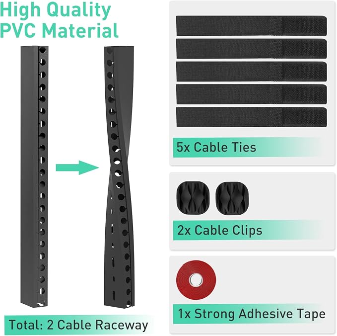 ENONCI Updated Cable Raceway Kit - 77 (5x15.4) Inch Open Slot Wire Covers for Cords, Under Desk Cable Management System to Hide Under Desk/Tv/Computer/Net/Power Cords, (Pack 5) - Image 2