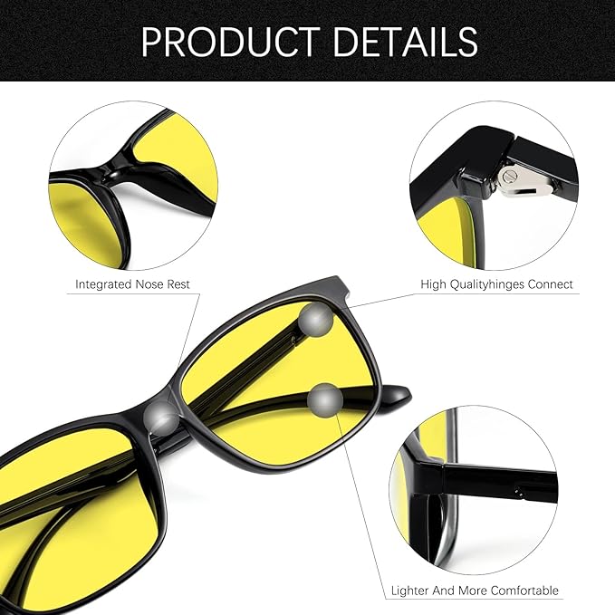 Oilway Night Vision Driving Glasses for Women & Men - Anti Glare Blue Light Blocking Computer Glasses with HD Clarity, Premium Protection | Nighttime Safety Eyewear for Screen Use & Road Travel