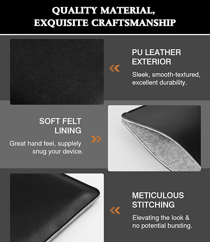 MoKo Laptop Sleeve Compatible with New Mac Pro 14 Inch M5/4/3/2/1 2026-2021, Slim Stylish Laptop Bag Made of PU Leather, Fliz Sleeve Case, Carry Bag for 14 Inch Mac, Black