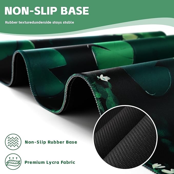 Baziabbo Green Desk Mat,XXL Extended Big Mouse Pad,Gaming Mousepad with Stitched Edge,Non-Slip Rubber Base Keyboard Desk Pad for Home Office Study Game