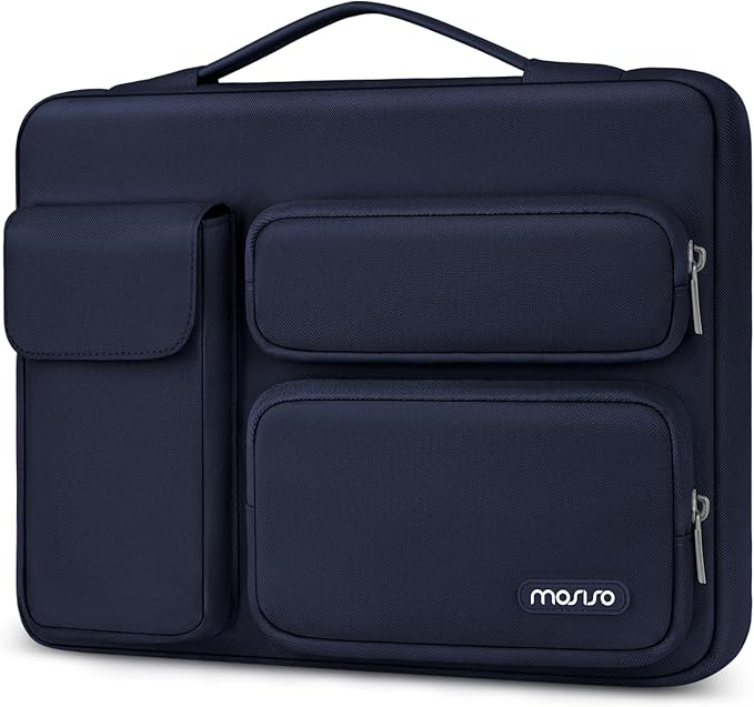 MOSISO 360 Protective Laptop Case 16 inch,15-15.6 inch Laptop Sleeve Compatible with MacBook Pro 16 M5 M4 M3 M2 M1,HP Acer Dell Lenovo ASUS,Side Open Bag with 2 Raised&1 Flapover Pockets, Navy Blue