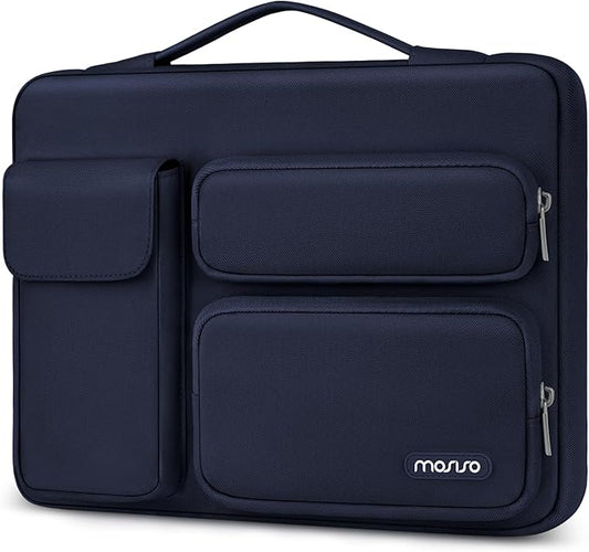 MOSISO 360 Protective Laptop Case 16 inch,15-15.6 inch Laptop Sleeve Compatible with MacBook Pro 16 M5 M4 M3 M2 M1,HP Acer Dell Lenovo ASUS,Side Open Bag with 2 Raised&1 Flapover Pockets, Navy Blue