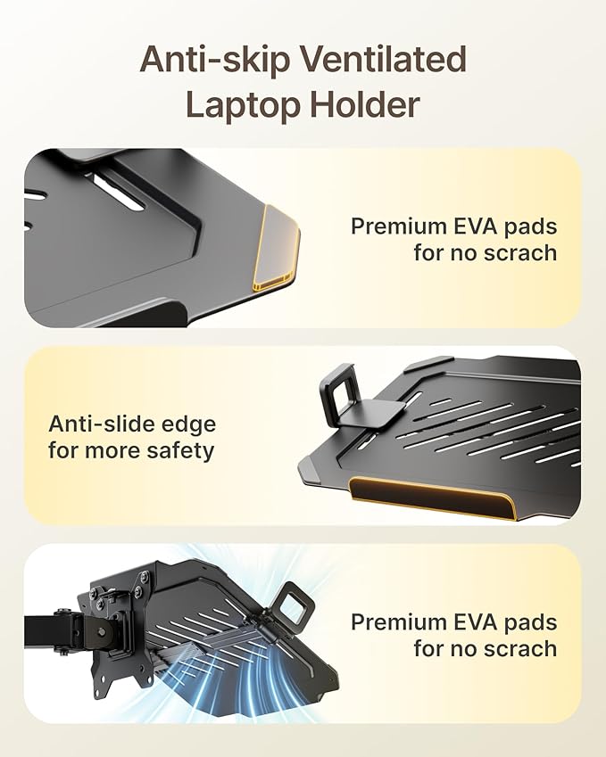 monTEK 2-in-1 Monitor Mount and Laptop Stand for Desk, Ergonomic Height Adjustable Monitor Arm Fit up to 32 inch Screen and 17 inch Laptop, Hold up to 22lbs Weight, C-Clamp and Grommet