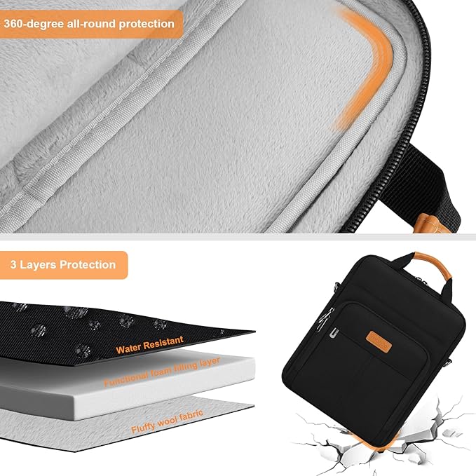MOSISO 12.9 inch Tablet Sleeve Bag Compatible with iPad Pro 13 M4&iPad Air 13 M3 M2,iPad Pro 12.9 M2 M1 6/5,Surface Laptop Go 12.4,Galaxy Tab S8+/S9+ 12.4, Carrying Case Bag with 3 Pockets, Black