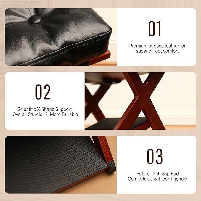 Ergonomic Wooden Double Step Foot Rest for Under Desk - Wood Footstool with Non-Slip Surface for Home Office & Gaming - Comfortable Posture Support, Walnut Finish
