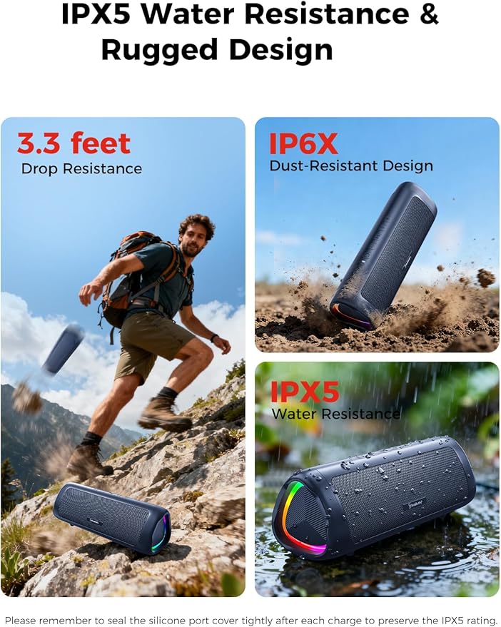 Bluetooth Speaker with HD Sound, Portable Wireless, IPX5 Waterproof, Up to 20H Playtime, TWS Pairing, BT5.3, for Home/Party/Outdoor/Beach, Electronic Gadgets, Birthday Gift (Navy)