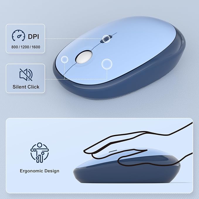 Wireless Keyboard and Mouse Combo, Typewriter Full Size Keyboard with Number Pad, Ergonomic Design for Windows PC Computer Laptop Desktop, Home and Office Use -Blue