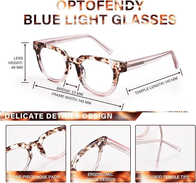 OPTOFENDY Oversized Blue Light Blocking Glasses for Women, Fashion Square Computer Eyeglasses