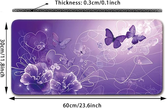 Desk Pad Protector, Office Desk Mat, Large Mouse Pad, Non-Slip Desk Blotter, 23.6x11.8 inch, Purple Butterfly