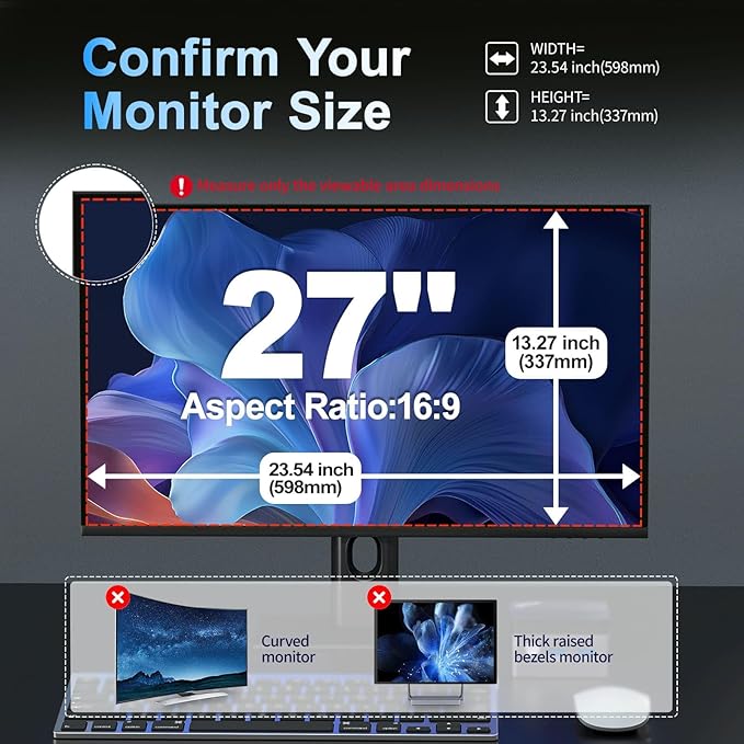 2 Pack Magnetic 27 Inch Computer Privacy Screen for Monitor 16:9 Aspect Ratio, Anti-Glare Blue Light Computer Monitor Privacy Shield, Removable Anti-Spy Screen Protector