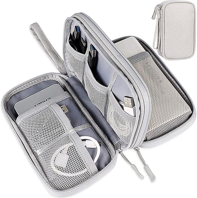 Electronics Accessories Bag, Universal Electronics Accessories Organizer Case, Waterproof Portable Cable Organizer Bag, Travel Gear Carry Bag for Cord, Charger, Flash Drive, Phone, SD Card, Gray