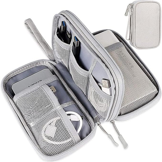Electronics Accessories Bag, Universal Electronics Accessories Organizer Case, Waterproof Portable Cable Organizer Bag, Travel Gear Carry Bag for Cord, Charger, Flash Drive, Phone, SD Card, Gray