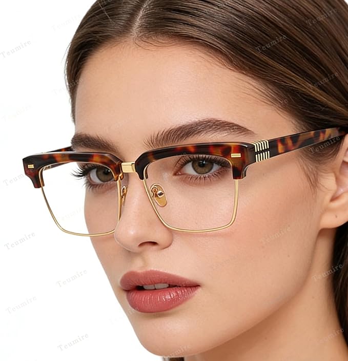 Semi Rimless Rectangle Blue Light Glasses Men Women Black Square Eyewear