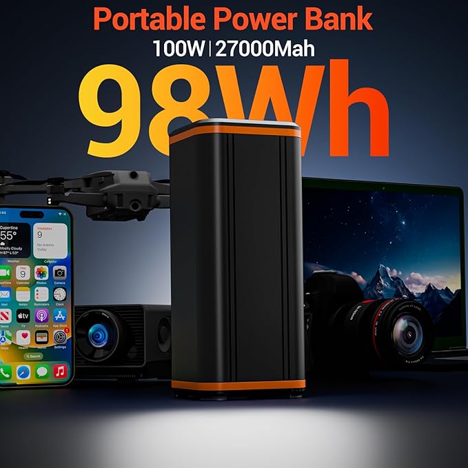 Portable Laptop station for 27000mAh 98Wh, Power Bank with AC Outlet 65W PD Fast Charging External Battery Pack, Mini Portable Power Station for MacBook Pro Dell HP Travel Camping Airline Approved