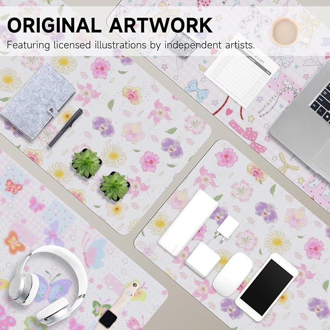 AUPET Leather Desk Pad Blotter Mat, Large Mouse Pad, Non-Slip Waterproof Desk Writing Pad Protector, Desk Decor for Office，Home，Gaming (Blossom, 35.4X15.7 inch)