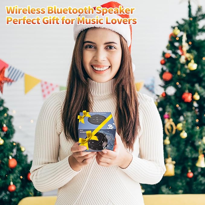 Bluetooth Shower Speaker with Carabiner, Portable Bluetooth Speakers with Suction Cup, IP67 Waterproof, Wireless, Floating, for Camping Beach Travel, Gift for Men, Women
