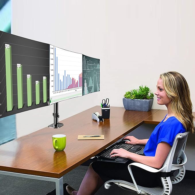 Pholiten Triple Monitor Mount for Desk, 2 Gas Spring Monitor Arms for 17-32 inches Screen, Fully Adjustable Heavy Duty Monitor Mount with Clamp & Grommet Mounting, Each Arm Holds 22 lbs