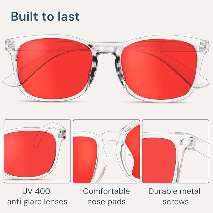 Gaoye Transparent with Red Lenses Blue Light Glasses for Computer & Gaming - Anti UV Ray Lenses, Scratch-Resistant & Comfort Fit