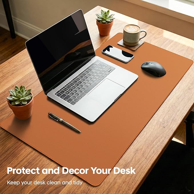 Leather Desk Pad Protector, Office Desk Mat, Large Mouse Pad, Non-Slip PU Leather Desk Blotter, Waterproof Computer Desk Writing Pad for Office and Home (Brown, 36" x 17")
