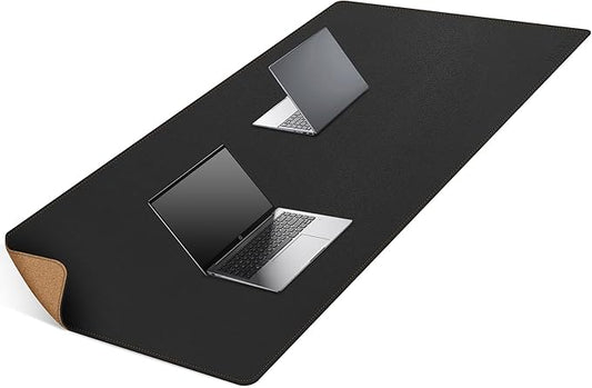 MAIDERN 67”x 27.5” Leather Desk Mat XXL, Large Desk Pad, Reversible Cork & Leather Large Mouse pad for Desk, Waterproof Computer Desk Mat for Gaming Home Office (Black)