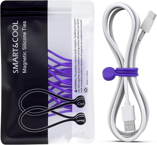 SMART&COOL Reusable Silicone Magnetic Cable Ties for Bundling and Organizing, Holding Stuff, Book Markers, Fridge Magnets, Assorted Color, 7.16'' (10-Pack, Purple) by SMARTCOOL