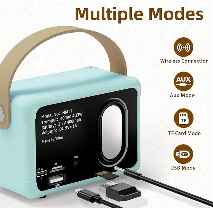 Retro Mini Speaker Vintage Decor Aesthetic Portable Wireless Speaker Built-in Mic Best Birthday Gifts Ideas Teenage,Boys,Men,Him Old Fashion Style for Home,Office,Bookshelf,Kitchen,Bedroom(Blue)