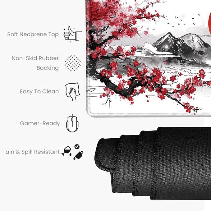 Cherry Blossom Mouse Pad Gaming Desk Mat XL Mousepad 24x12 Desk Pad Sakura Computer Mat Large Mouse Pads for Wireless Mouse Office Laptop Accessories Gift