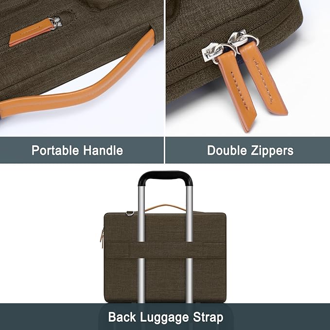 MOSISO 360 Protective Laptop Shoulder Bag,13-13.3 inch Computer Bag Compatible with MacBook Pro 14, HP, Dell, Lenovo, Asus Notebook,Side Open Messenger Bag with 4 Zipper Pockets&Handle, Carob Brown
