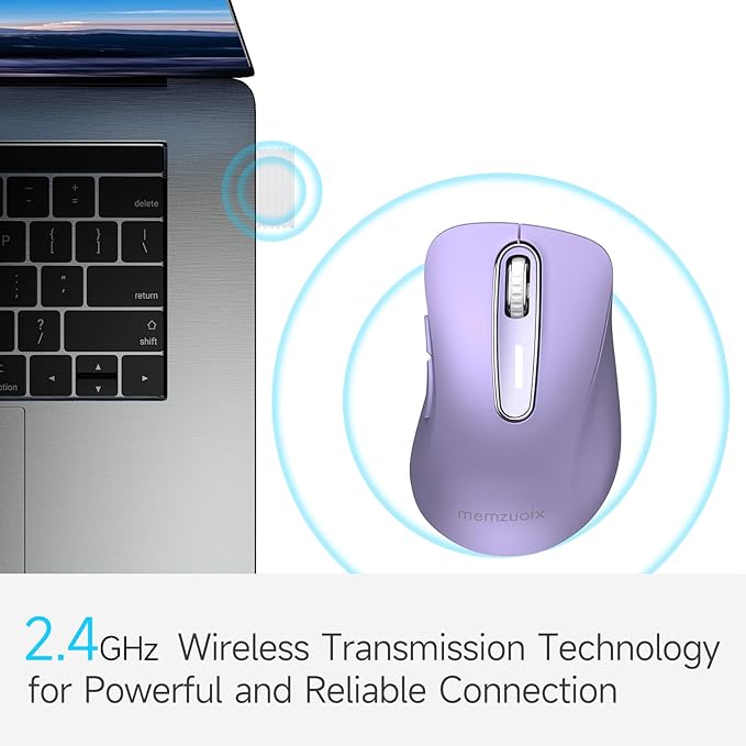 memzuoix 2.4G Wireless Mouse, 1400 DPI Computer Mice with USB Receiver, Portable Wireless USB Mouse Battery Powered Cordless Mice for Laptop, PC, Desktop, 5 Buttons (Lilac)