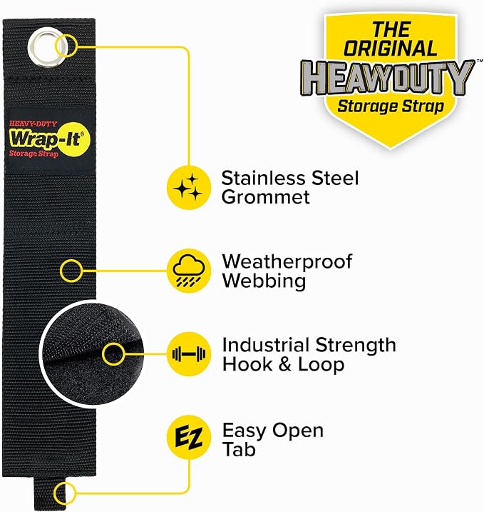 Heavy-Duty Wrap-It Storage Straps, 28-inch (2 Pack) - Hook and Loop Garden Hose Hanger, Pool Cord Storage Organizer for Cords, Tow Rope, Building Materials, RV and Garage Organization - Image 5