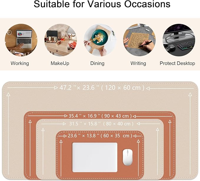 Bleswin Multifunctional Large Desk Mat, Double Sided Computer Desk pad, Extended Mouse Mat, Office Desk Protector with Waterproof PU Leather, 35.4''×16.9'', Office Home Writing Pad (Beige+Orange)