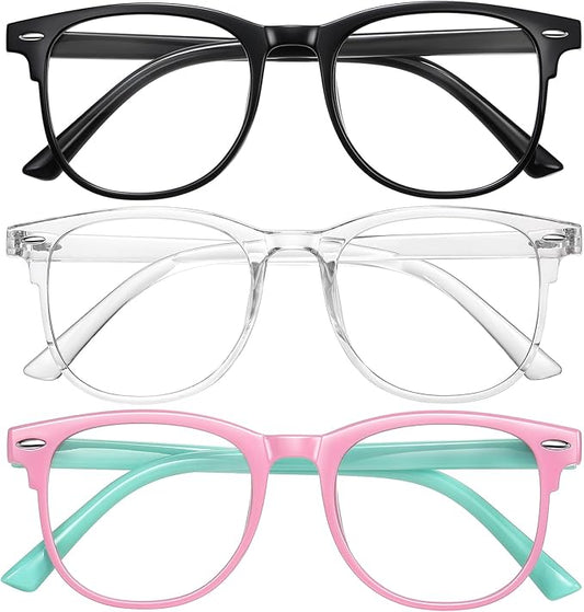 Okany Blue Light Glasses for Kids 3 Pack Anti Glare & Eye Strain Glasses Computer TV Phone Tablets UV Protection Glasses
