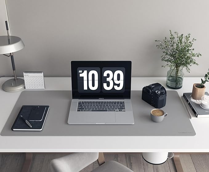 RENMTURE PU Mouse Pad, Faux Leather Large Desk Pad, Home Work Office Accessories, Non-Slip Desk Mat, Waterproof Gaming Pad Desk Blotter (36"x17", Gray)
