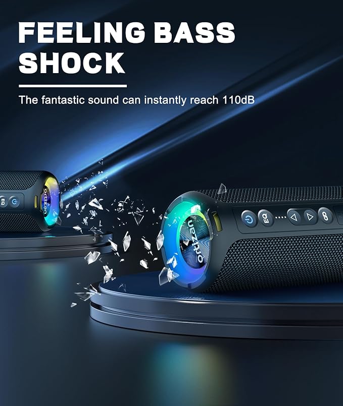 Ortizan Portable Bluetooth Speaker (2nd Gen), 40W powerful sound and deep bass, IPX7 waterproof, 30 hours of playtime, TWS for 2 speakers pairing for home, outdoor and travel - Electronics gift, Black