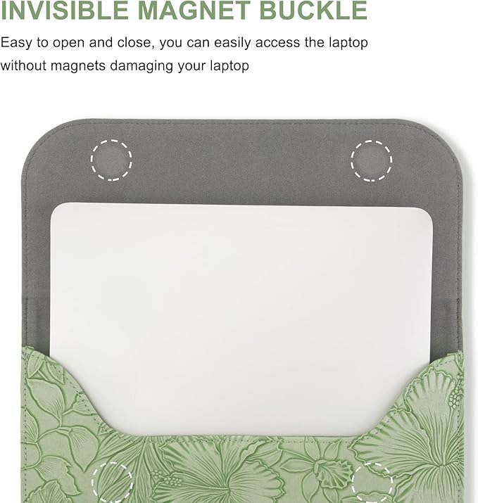 MOSISO Laptop Case 13.3 inch, 13-13.3 inch Laptop Sleeve Compatible with MacBook Air/Pro 13/Pro 14,HP Dell ASUS Lenovo Notebook,Embossed Retro Hibiscus PU Leather Case with Small Bag, Sage Green