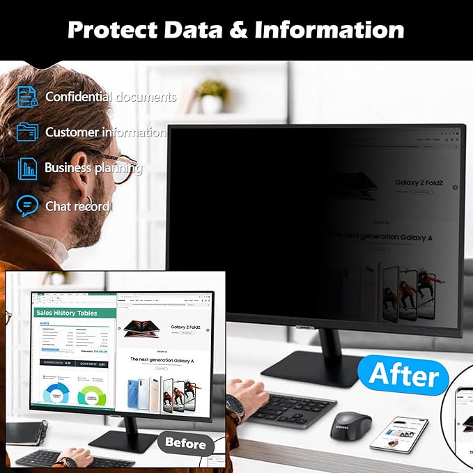 FILMEXT 2 Pack 23.8 inch Computer Privacy Screen Filter, Removable Computer Privacy Shield 23.8" for 16:9 All-in-One Desktop/Frameless PC,Computer Bubble Free Anti-Spy Blue Light Filter