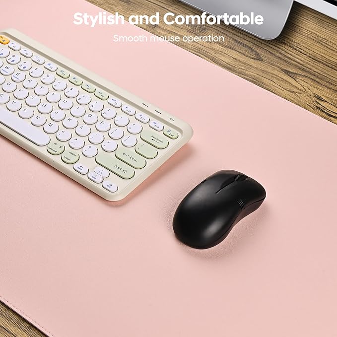 Leather Desk Pad Protector, Office Desk Mat, Large Mouse Pad, Non-Slip PU Leather Desk Blotter, Waterproof Computer Desk Writing Pad for Office and Home (Light Pink, 47.2" x 23.6")